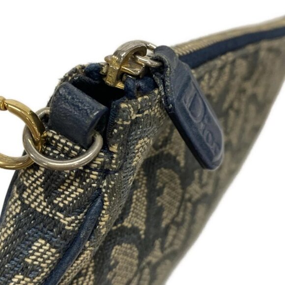 Auth DIOR/ChristianDior Saddle Pouch - Navy Cream Jacquard Leather Handbag - Picture 9 of 16